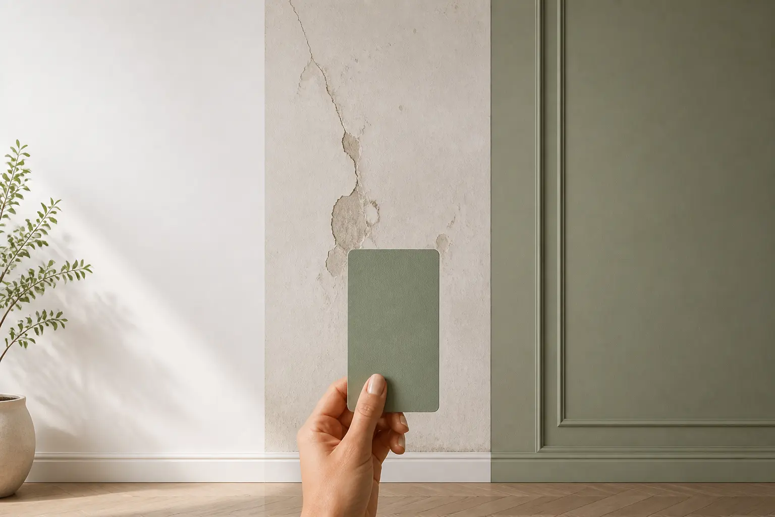 Habiller un mur : mur blanc, mur abîmé et finition appliquée avec nuancier en choix