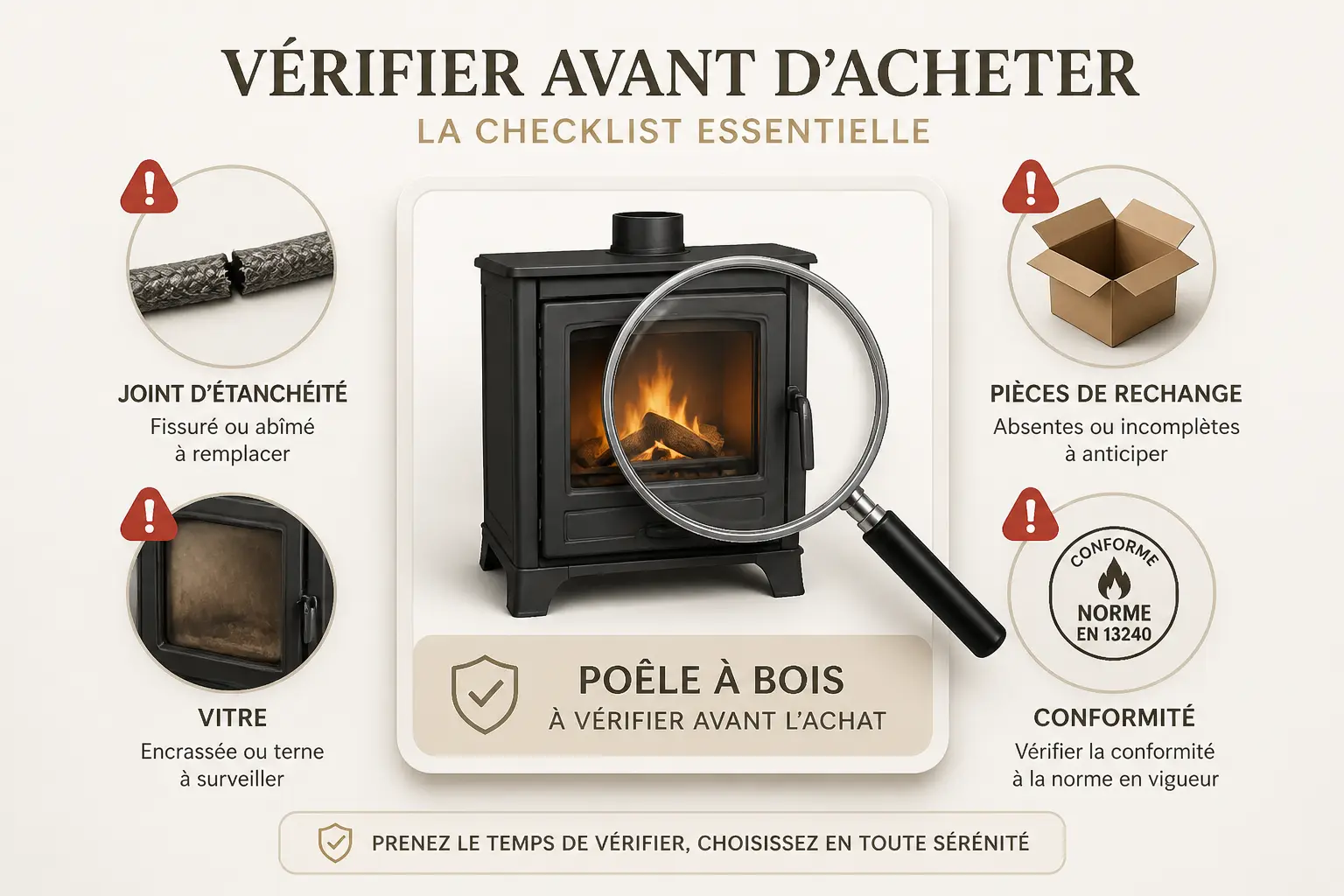 Checklist avant achat : repérer une marque de poêle à bois à éviter grâce à des signes de fiabilité.